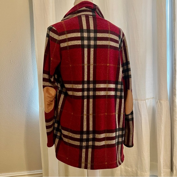 Vanilla Bay size small woman’s plaid faux suede elbow open cardigan. - Picture 6 of 9
